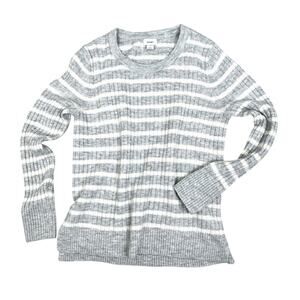 Womens Old Navy Sweater Large Gray White Stripe Silver Metallic Pullover Comfy
